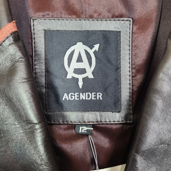 Agender, Dark brown and red,100% leather Jacket, Size 12 Women - Picture 3 of 7